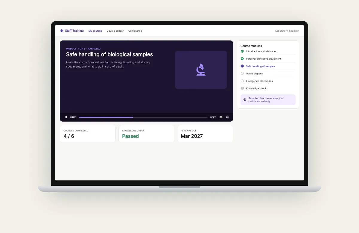 Staff training & certification screens
